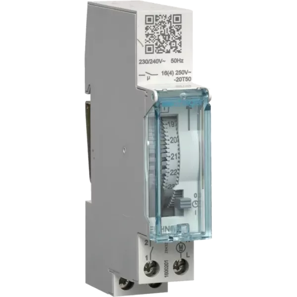 Hager EHN011 Таймер аналоговий добовий DIN16А, 1НО, резерв 120 годин