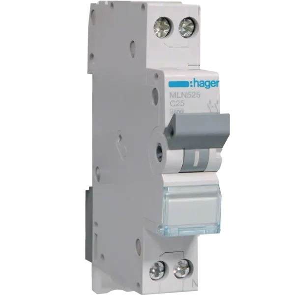 Hager MLN525 Автоматичний вимикач 1P+N 6kA C-25A 1M