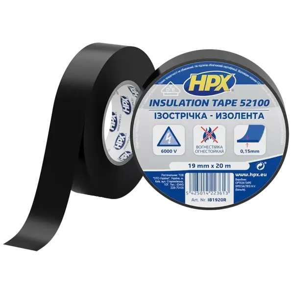 HPX IB1920 HPX52100 19мм х 20м Стрічка ПВХ ізоляційна