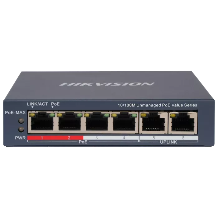 Hikvision DS-3E0106P-E/M(B) POE Комутатор 4 порти некерований