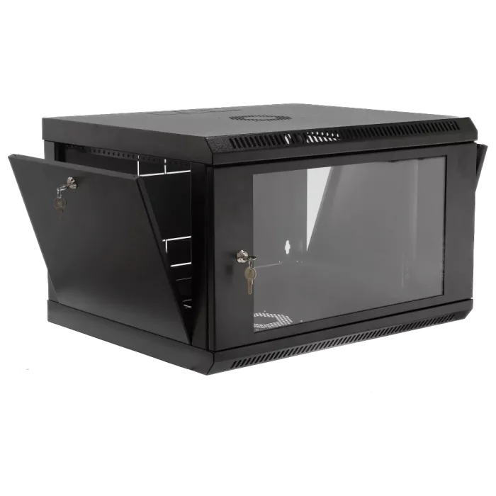 19" 6U, 600x500x373мм акрилове скло, чорна Шафа
