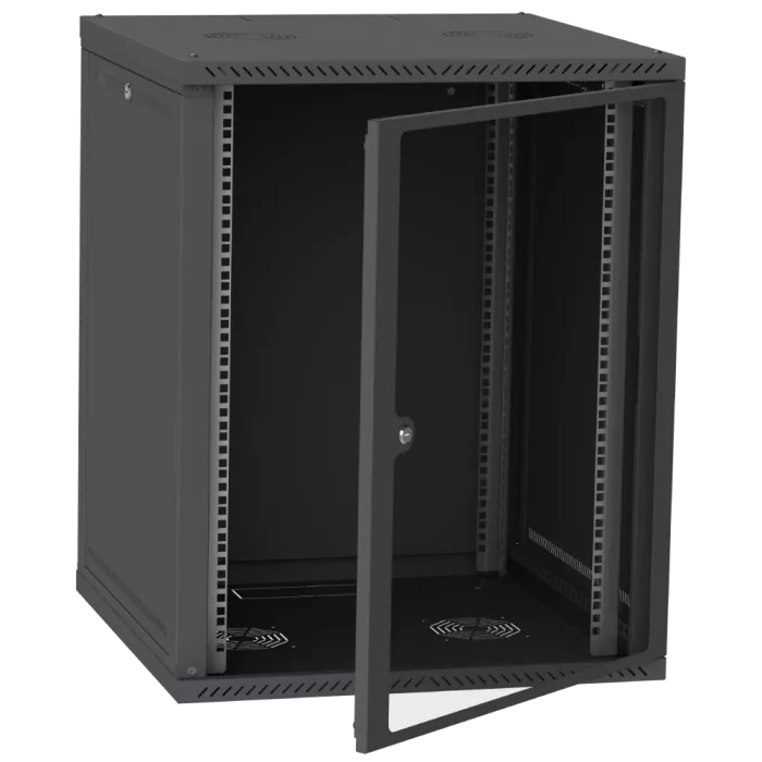 IPCOM СН-18U 600х600 Шафа телекомунікаційна двері скло (чорна)