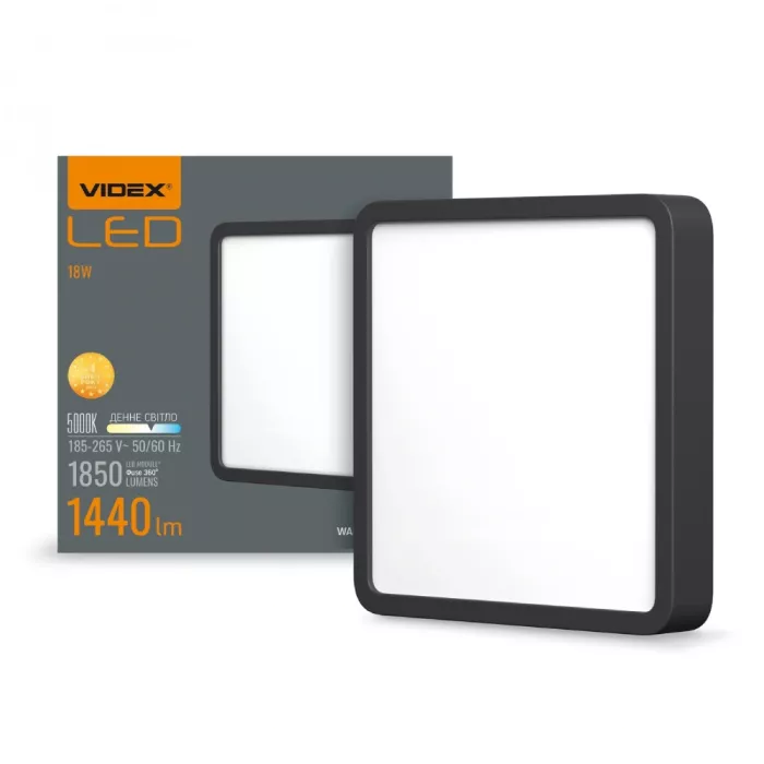 VIDEX 18W 5000K 220V LED світильник накладний квадрат