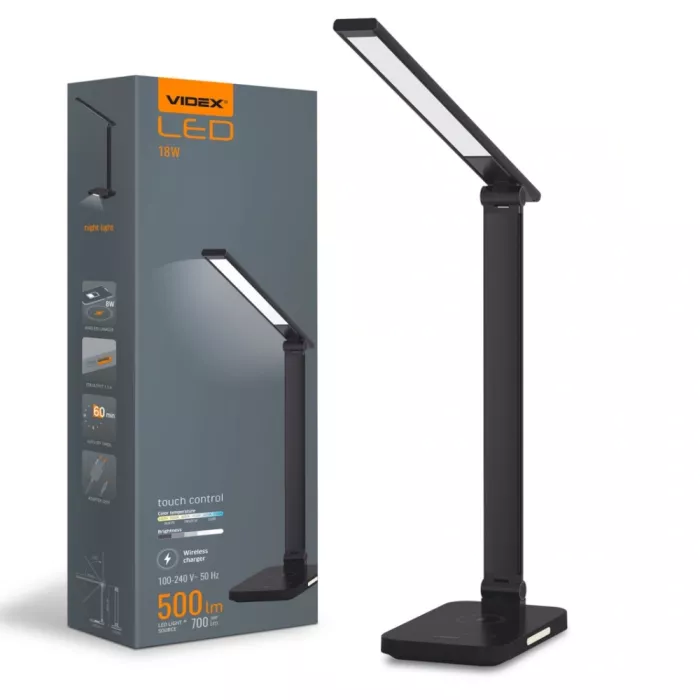 VIDEX VL-TF17B 18W 1800-6500K LED лампа настільна з бездротовою зарядкою