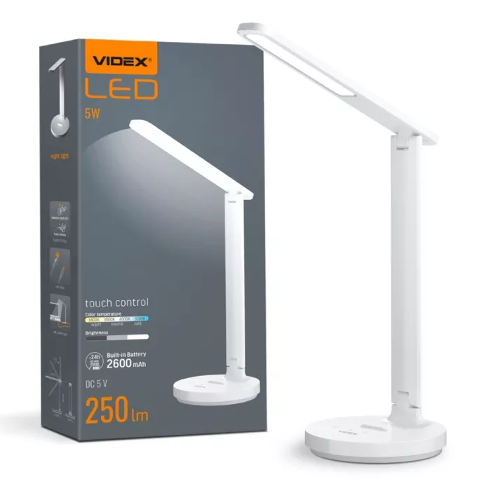 VIDEX VL-TF16W 5W 1800-5000K LED лампа настільна з акумулятором