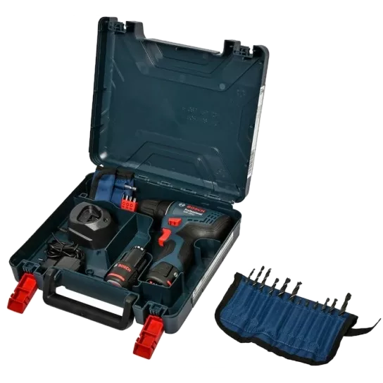Bosch GSR 120-LI (06019G8002) Акумуляторний шурупокрут + 2 акб 2.0 Ah + ЗУ + набір біт 11 шт. + набір свердл 12 шт.