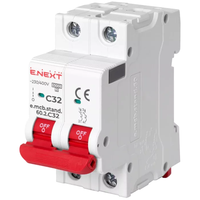 Enext e.mcb.stand.60.2.C32, 2р, 32А, C, 6кА Модульний автоматичний вимикач
