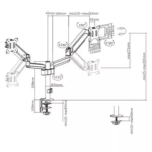 Gembird MA-DA2P-01 17-32" 9 кг Кронштейн для монитора