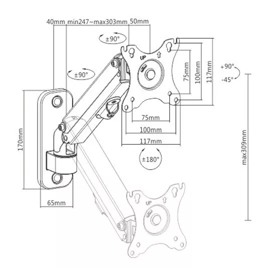 Gembird MA-WA1-01 17-27" 7кг Кронштейн для монитора