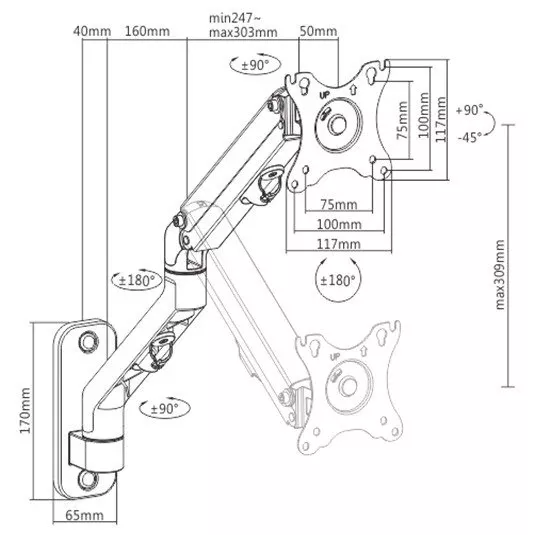 Gembird MA-WA1-02 17-27" 7 кг Кронштейн для монитора