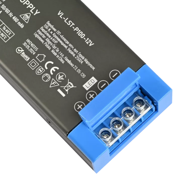 VIDEX (VL-LST-P100-12V) DC12V 8.25A 100W IP20 Блок живлення для LED стрічки