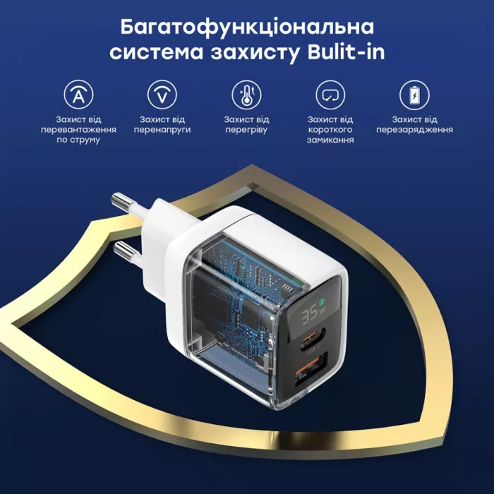 Choetech PD6052 Black PD35W GAN A+C Адаптер