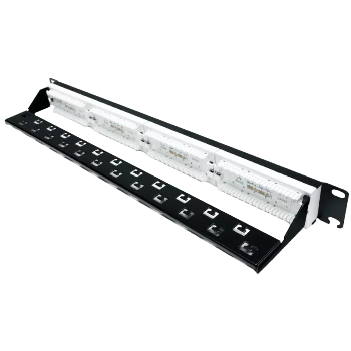 L&W ELECTRONICAL LW-PP74 Патч-панель 19" 24xRJ-45 UTP, кат. 6a, із заднім організатором з пластиковими шторками, LW
