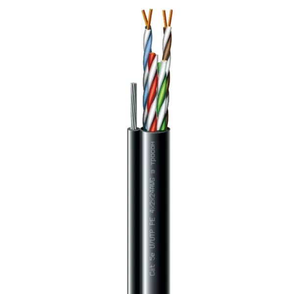 Cat. 5e U/UTP  РЕ steel cord 4x2x24 AWG (k) трос (70910181) бухта 305м Кабель кручена пара ЗЗКМ (UTP мідь вуличний з тросом)
