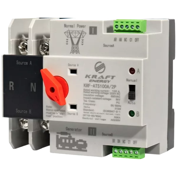 Kraft KRF-ATS100A/2p Автоматичний перемикач (АВР) під DIN-рейку 2 полюси