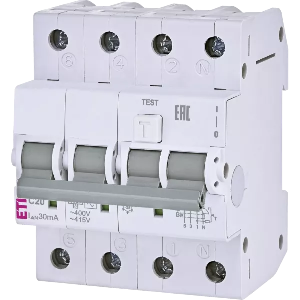 ЕТІ KZS-4M 3p+N 20/0.03 6kA Дифавтомат
