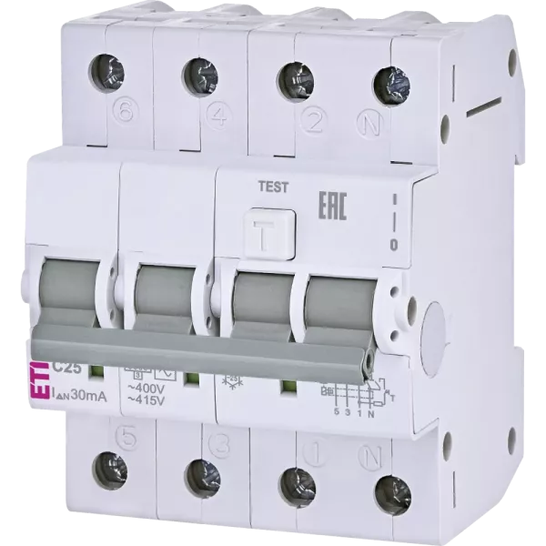 ЕТІ KZS-4M 3p+N 25/0.03 6kA Дифавтомат