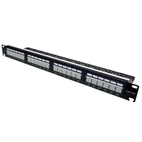 L&W ELECTRONICAL LW-PP74 Патч-панель 19" 24xRJ-45 UTP, кат. 6a, із заднім організатором з пластиковими шторками, LW