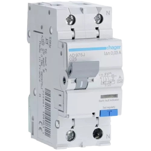 Hager 1+N С25/30mA 6кА, тип-A AD975J Дифавтомат