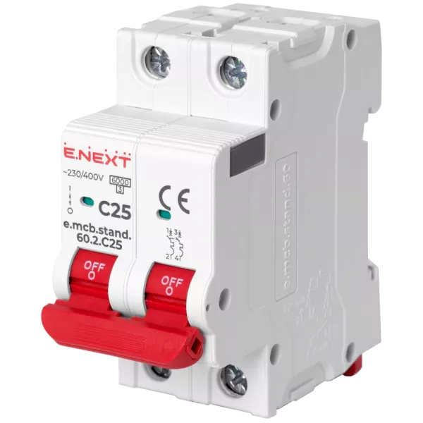 Enext e.mcb.stand.60.2.C25, 2р, 25А, C, 6кА Модульний автоматичний вимикач