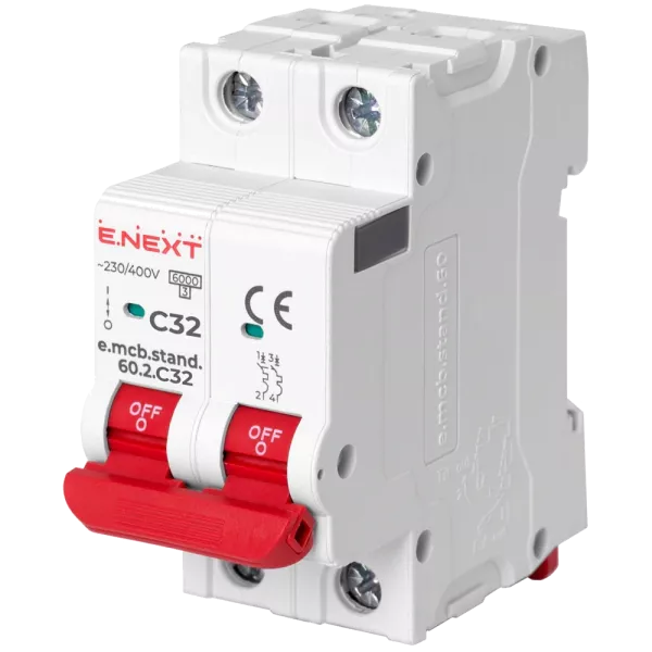 Enext e.mcb.stand.60.2.C32, 2р, 32А, C, 6кА Модульний автоматичний вимикач