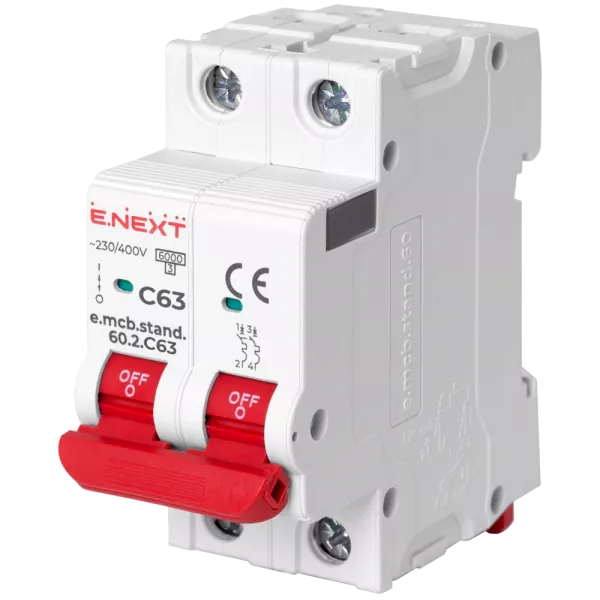 Enext e.mcb.stand.60.2.C63, 2р, 63А, C, 6кА Модульний автоматичний вимикач