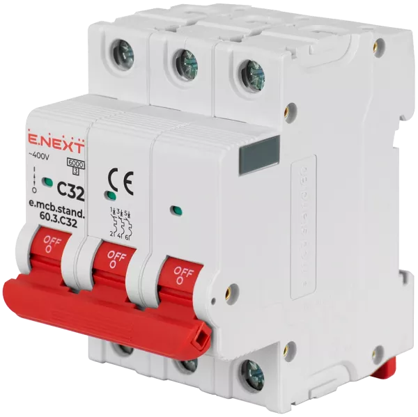 Enext e.mcb.stand.60.3.C32, 3р, 32А, C, 6кА Модульний автоматичний вимикач