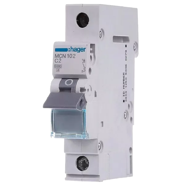 Hager MCN102 Автоматичний вимикач 1P 6kA C-2A 1M