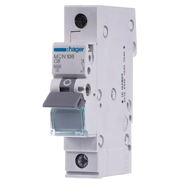 Hager MCN106 Автоматичний вимикач 1P 6kA C-6A 1M