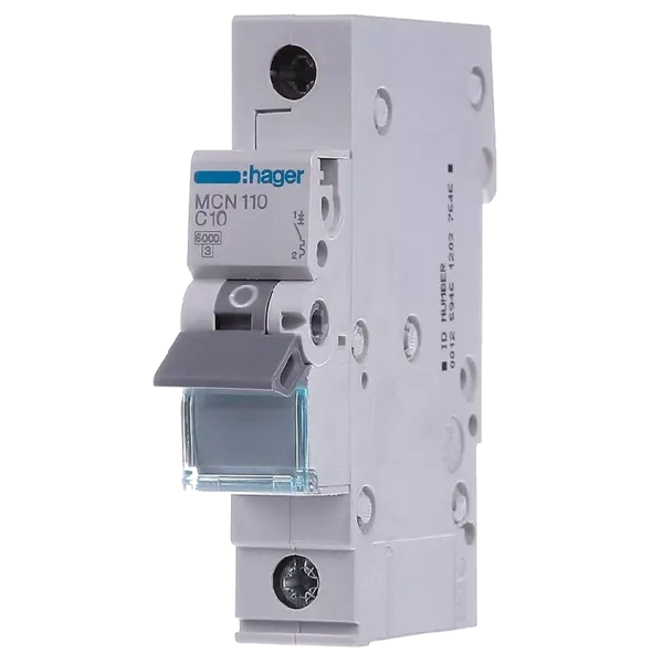 Hager MCN110 Автоматичний вимикач 1P 6kA C-10A 1M