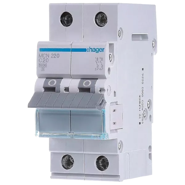 Hager MCN220 Автоматичний вимикач 2P 6kA C-20A 2M
