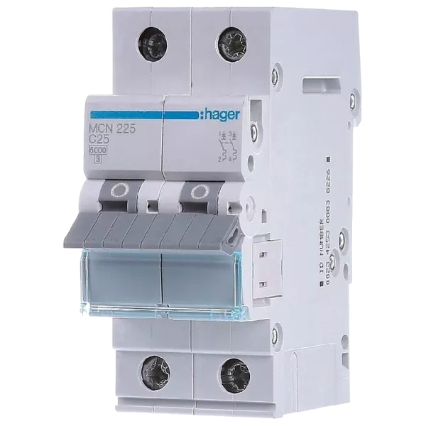 Hager MCN225 Автоматичний вимикач 2P 6kA C-25A 2M