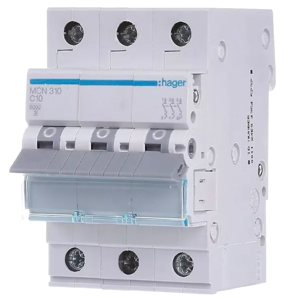 Hager MCN310 Автоматичний вимикач 3P 6kA C-10A 3M