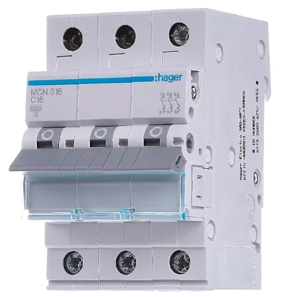 Hager MCN316 Автоматичний вимикач 3P 6kA C-16A 3M