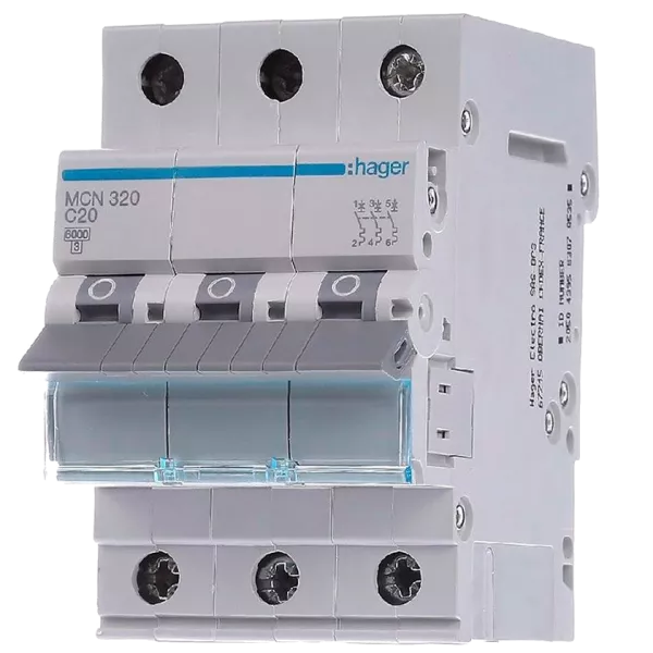 Hager MCN320 Автоматичний вимикач 3P 6kA C-20A 3M