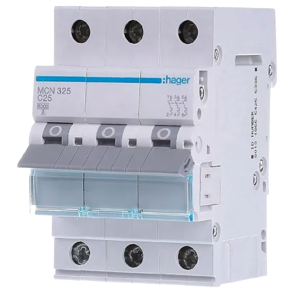 Hager MCN325 Автоматичний вимикач 3P 6kA C-25A 3M