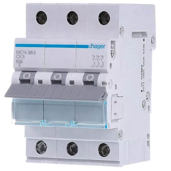 Hager MCN363 Автоматичний вимикач 3P 6kA C-63A 3M