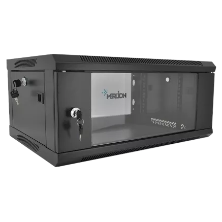 Merlion 4U, 600*450*279 Шафа загартоване скло, чорна, сталь 1,2мм  з замком