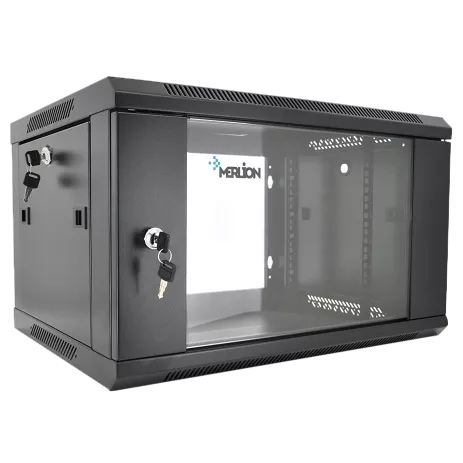 Merlion 6U, 600*450*367 Шафа загартоване скло, чорна. сталь 1,2мм з замком