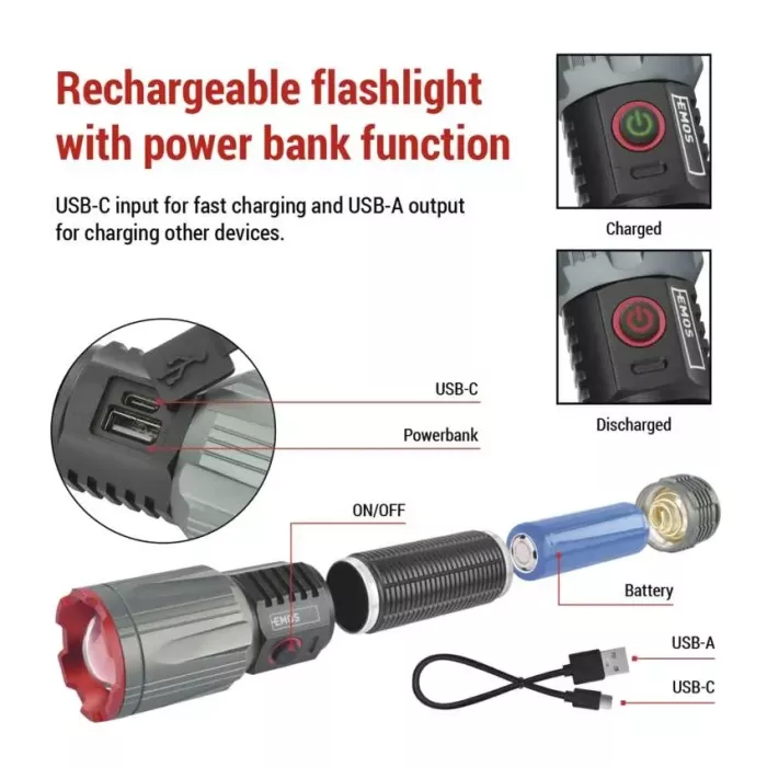 EMOS P3122 3000Lm Li-Ion 5000 мА*г Лiхтар LED