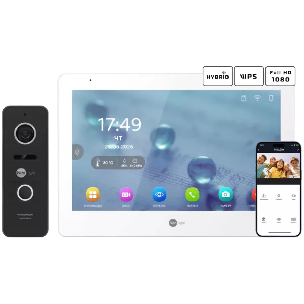 Neolight MEZZO Hybrid + PRIME FHD Black з кутком Комплект відеодомофону