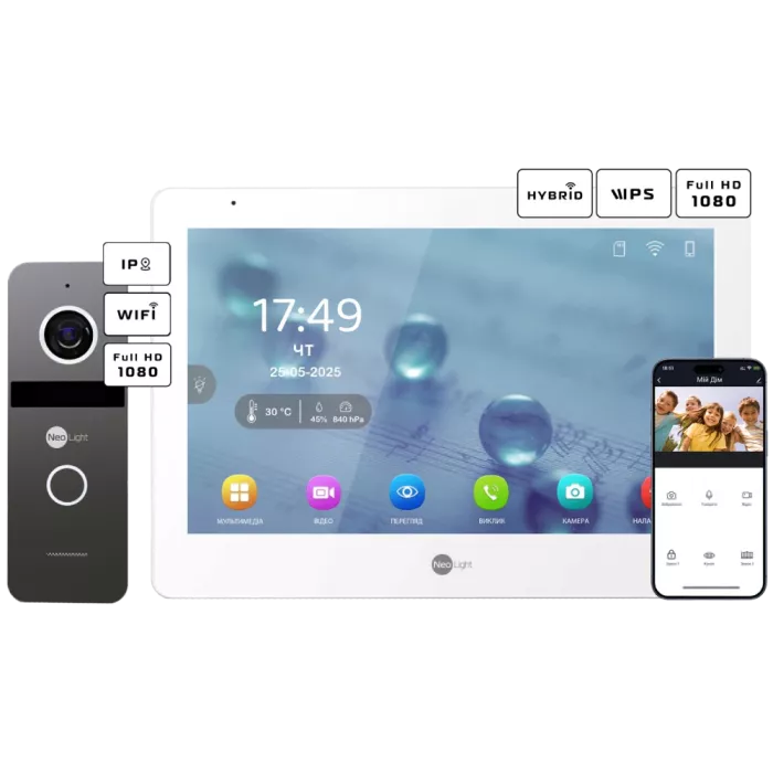 Neolight MEZZO Hybrid + SOLO IPW Graphite с уголком, PoE адаптер для вызовной панели Комплект відеодомофону