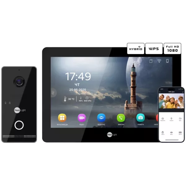 Neolight MEZZO Hybrid Black + OPTIMA IPW Black Комплект відеодомофону