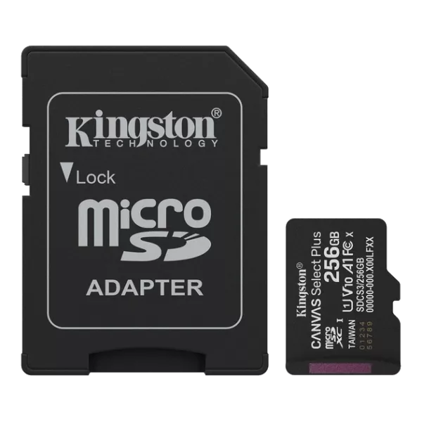 Kingston microSD 256GB C10 UHS-I A1 V10 R150MB/s + SD Карта пам'яті