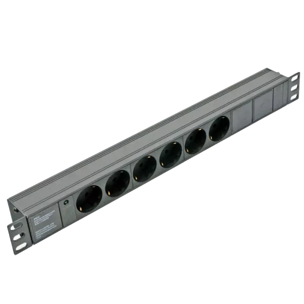 19" 1U Блок на 6 роз. нім. станд. 10А без шнура з індикатором