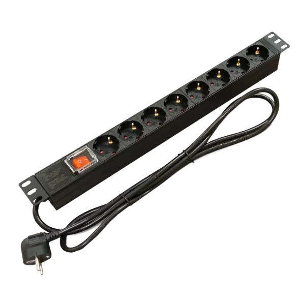 Kingda Блок 19" на 8 роз. нім. станд., 16А, 1U, з вимикачем, шнур 1.8м