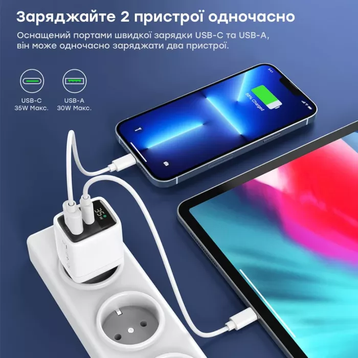 Choetech PD6052 Black PD35W GAN A+C Адаптер