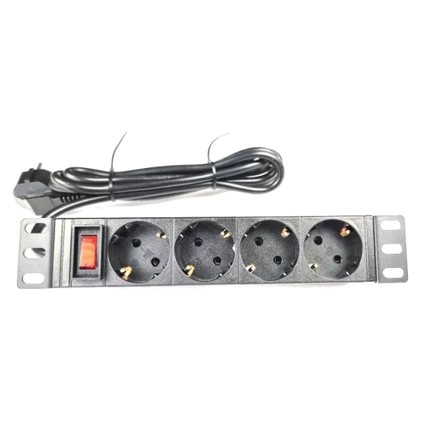 1U 10" 220В 4 розетки з вимикачем 1.8м Подовжувач