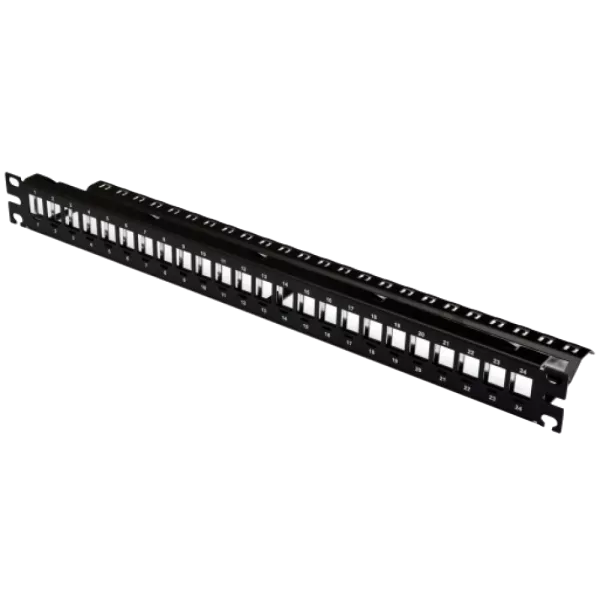 Патч-панель Патч-панель 19"  під 24 модуля Keystone, 1U із заднім організатором, заземл., чорна