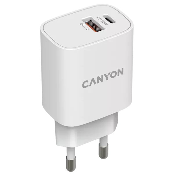 Canyon H-08 white (QC18W/PD 20W) Мережевий зарядний пристрiй